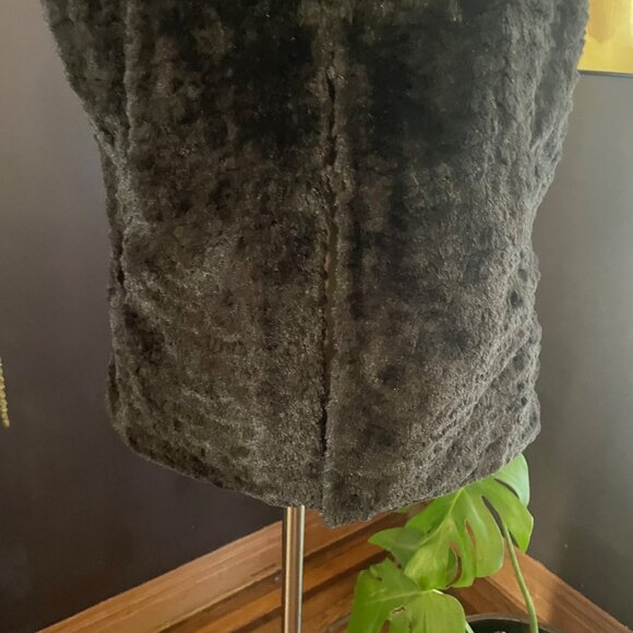 Apt. 9 Black Faux Fur Zip up Vest Medium warm fall winter sleeveless jacket Y2K - Picture 6 of 8